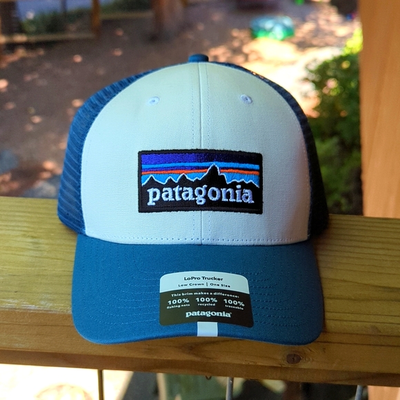 Patagonia Other - PATAGONIA LoPro P-6 Trucker Mesh Hat/Cap Low Crown White/Wavy Blue NEW